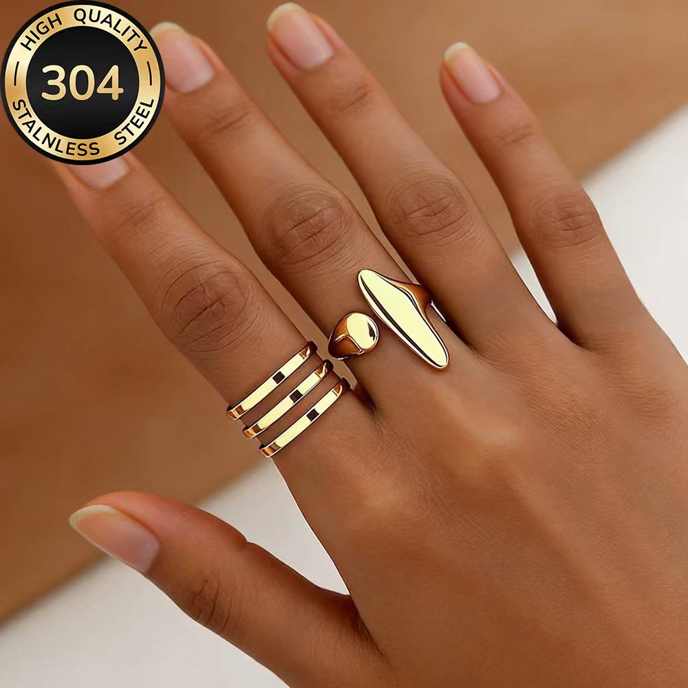 2pcs Golden Stackable Open Rings Set, Women's Fashionable Gift